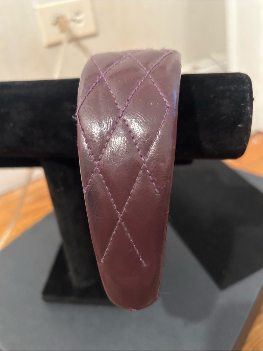 Quilted Leather Headband in Deep Plum